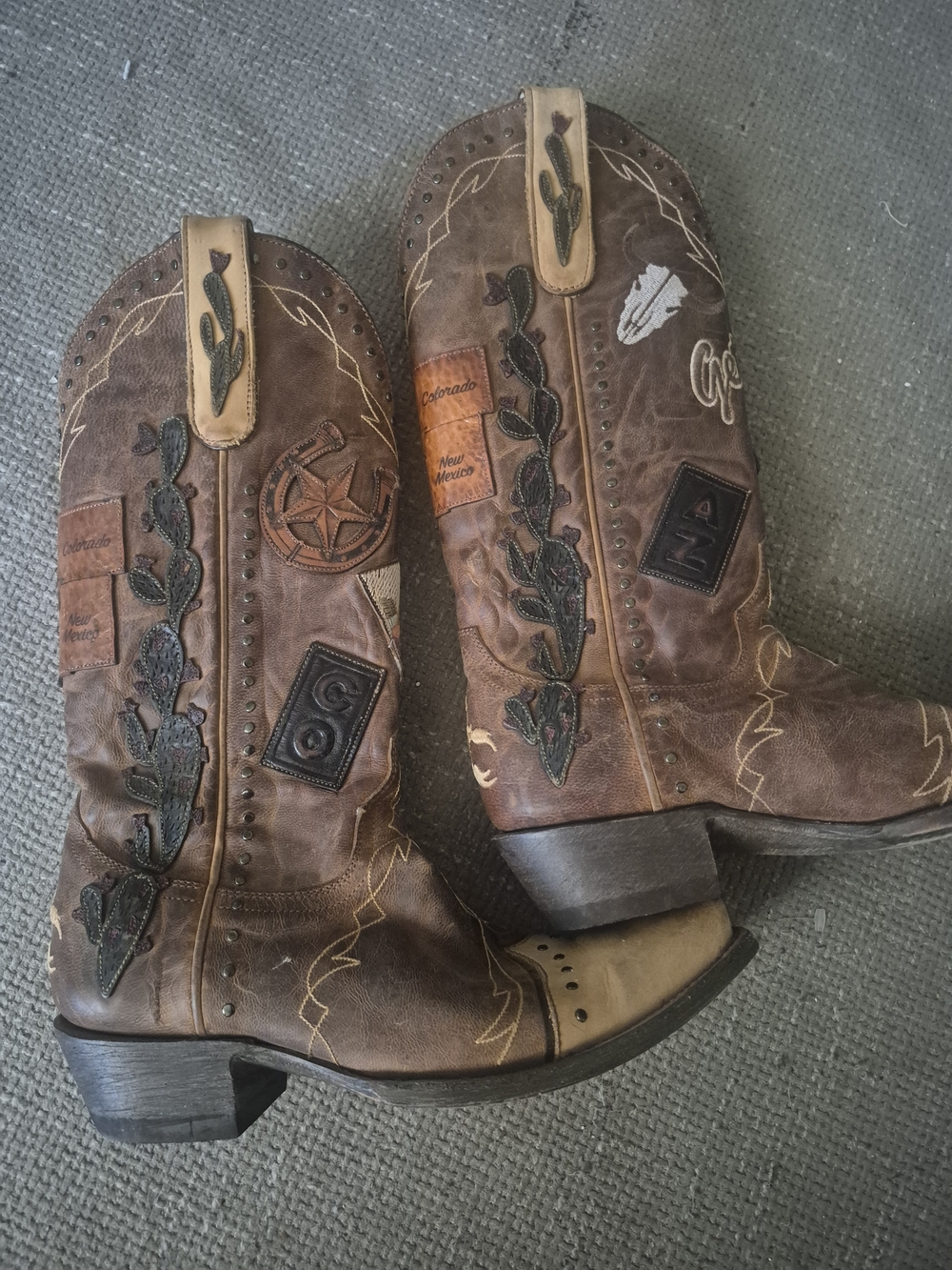 Old Gringo Brown Western Patchwork Embroidered Cowboy Boots - Picture 2 of 8